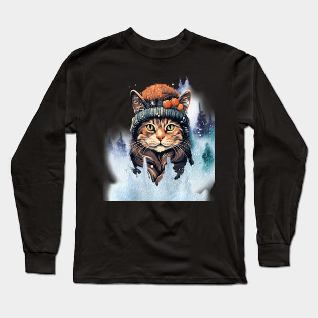 Winter Cat Long Sleeve T-Shirt by Positive Designer